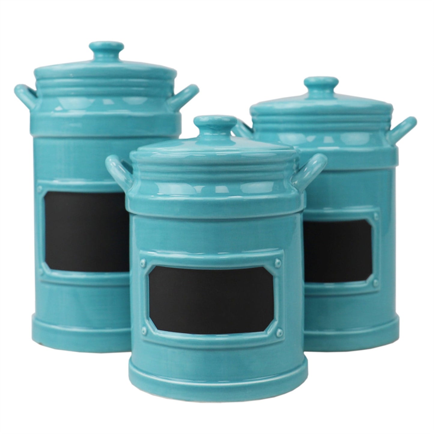3 Piece Ceramic Canisters with Chalkboard Labels, Turquoise