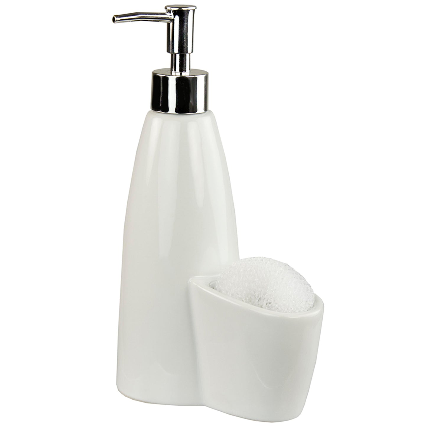 Home Basics Tall Ceramic Soap Dispenser with Sponge - White