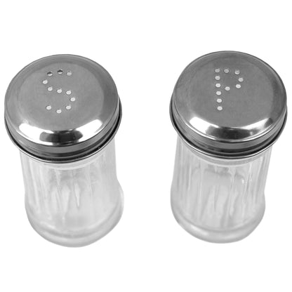 Ribbed Glass 4 oz. Tabletop Salt and Pepper Set with Perforated Labeled Sifter Top, (Set of 2), Clear