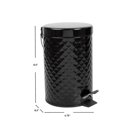 3 Liter Step-On Textured Steel Waste Bin, Black