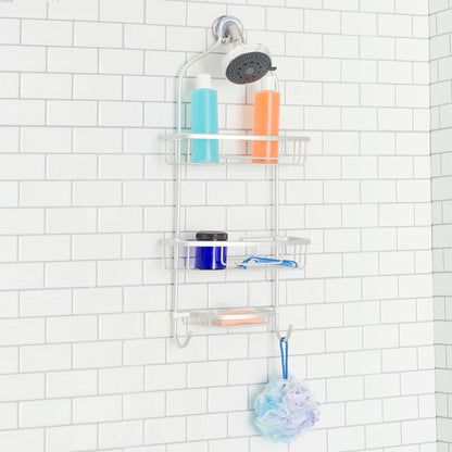 2 Tier Aluminum Shower Caddy With Built-In Hooks And Soap Tray,