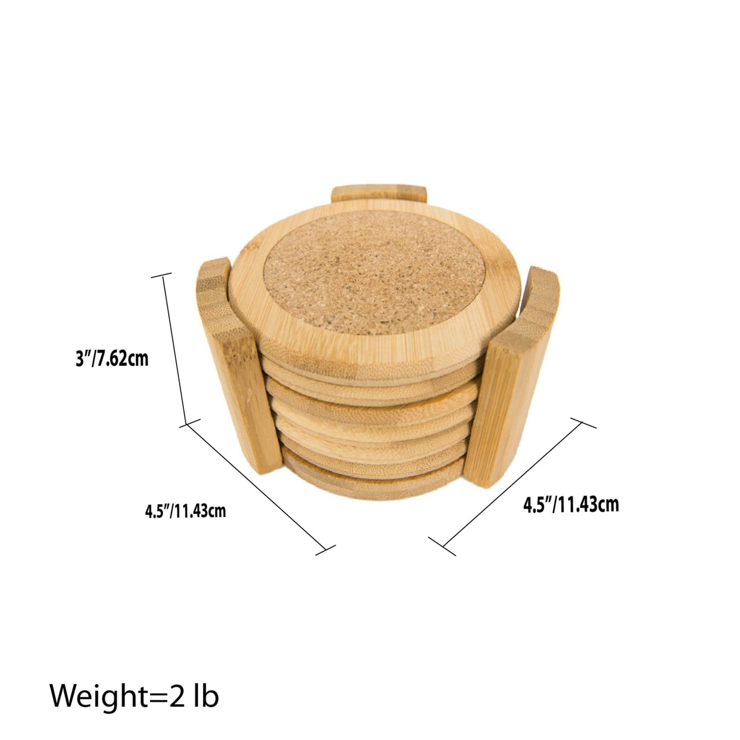 4.5" Bamboo Coaster Set, (Pack of 6) with Holder, Natural