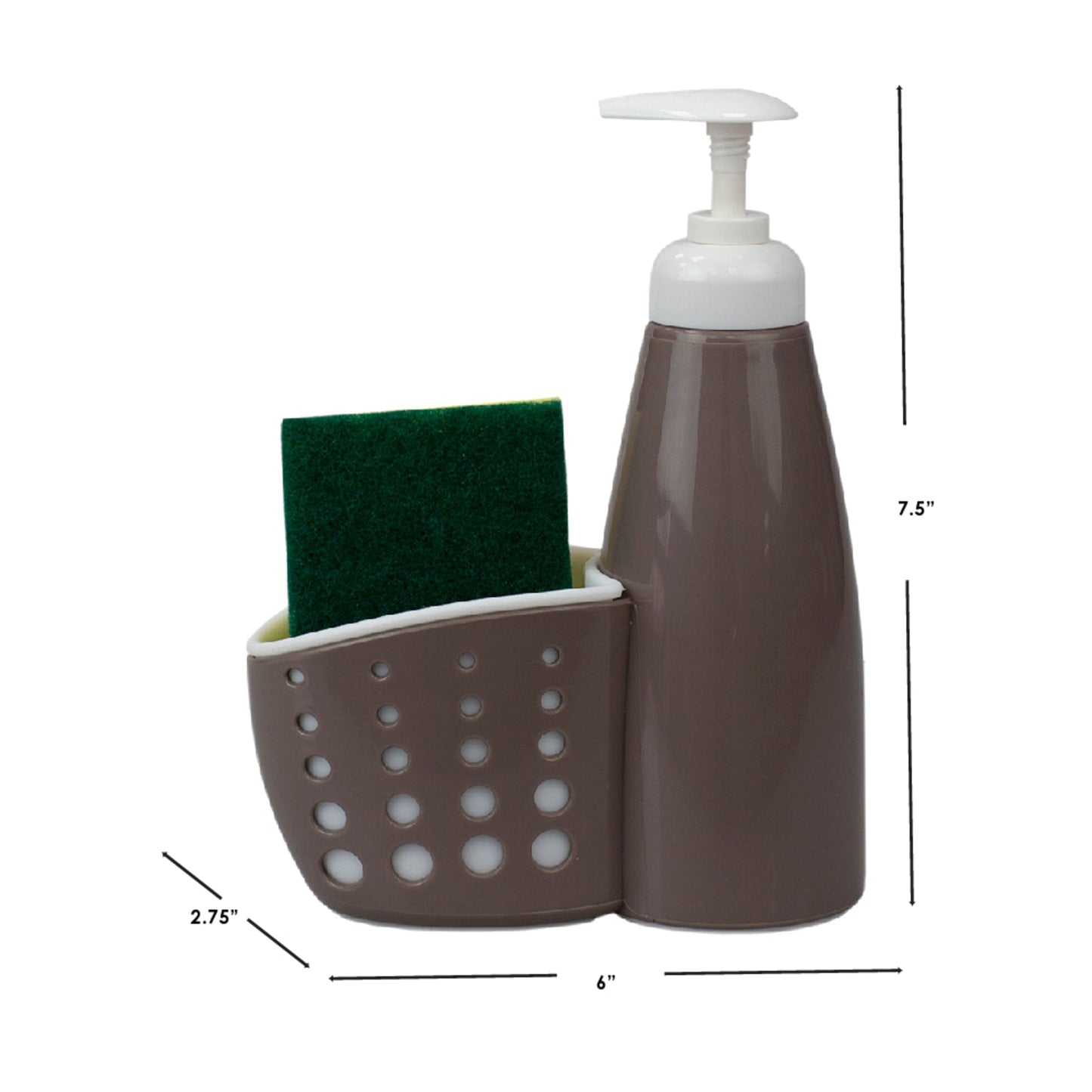 Soap Dispenser with Perforated Sponge Holder, Grey