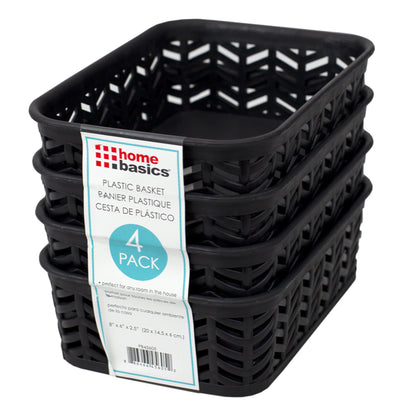 Home Basics Chevron 7.75" x 5.5" x 2.5" Multi-Purpose Stackable Plastic Storage Basket, (Pack of 4), Black - Black