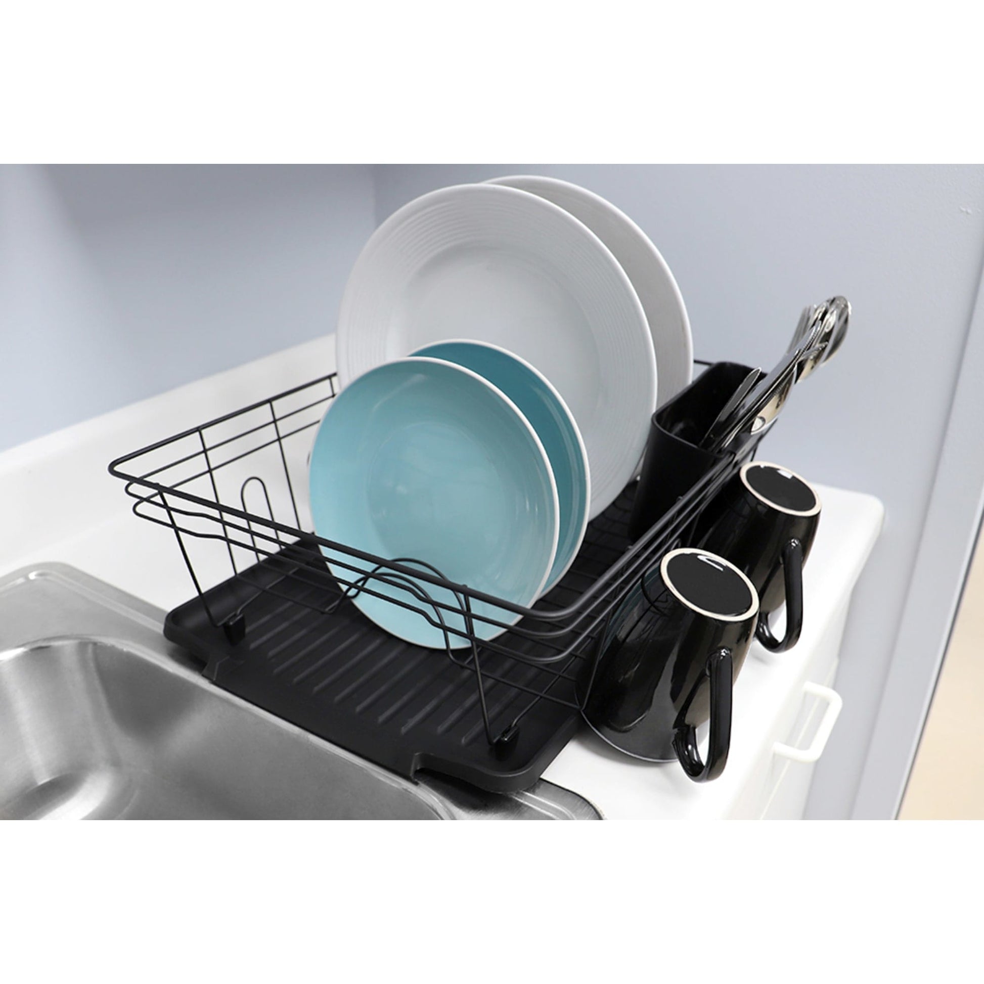 Dish Drying Rack, 1Easylife 2 Tier Dish Rack Stainless Steel with Utensil Knife  Holder and Cutting Board Holder Dish Drainer with Removable Drain Board for  Kitchen Counter Organizer Storage Black -1easyLife Home