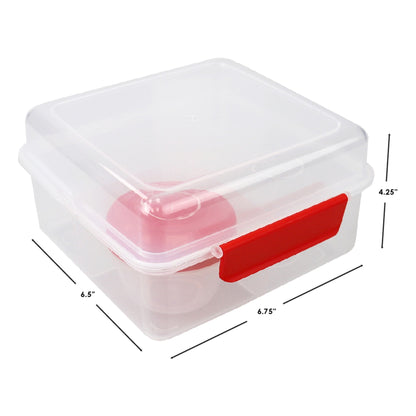 Locking Multi-Compartment Plastic Lunch Box with Small Food Storage Container, Red