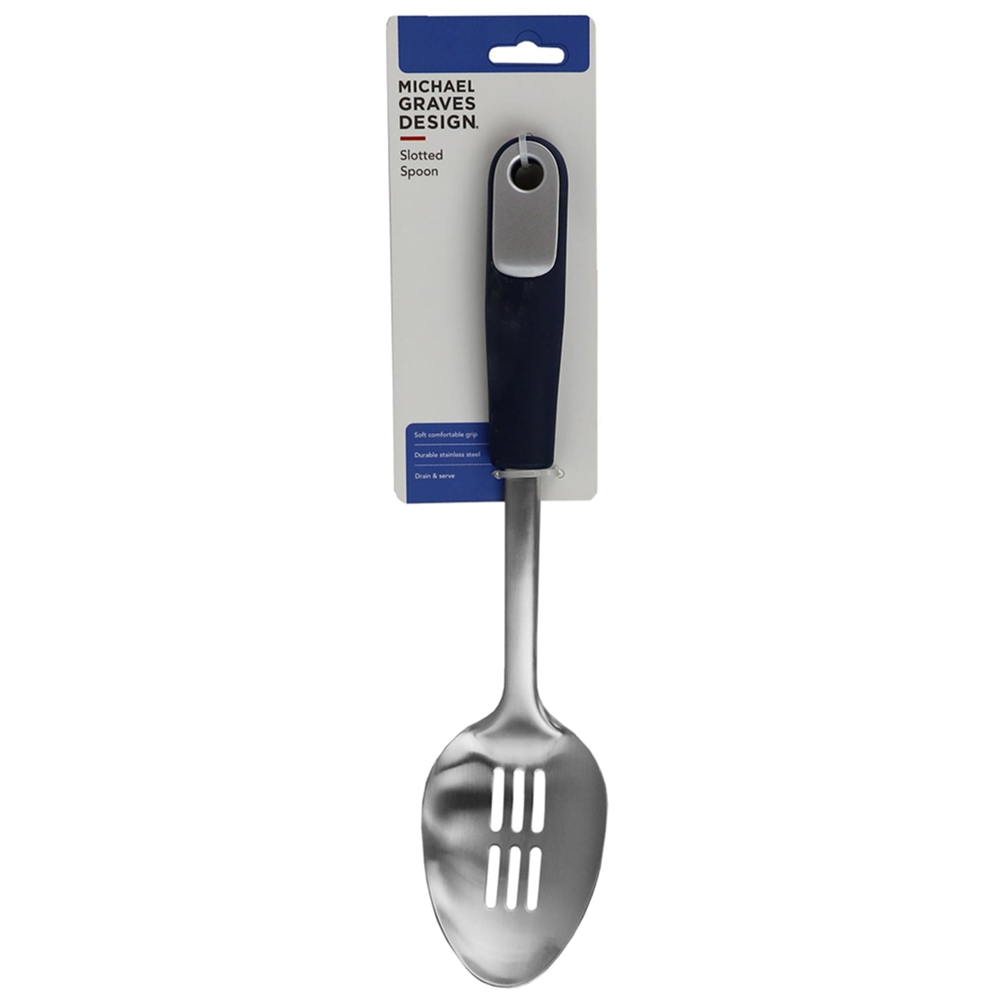 Michael Graves Design Comfortable Grip Stainless Steel Slotted Spoon, Indigo
