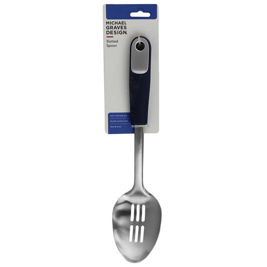 Michael Graves Design Comfortable Grip Stainless Steel Slotted Spoon, Indigo