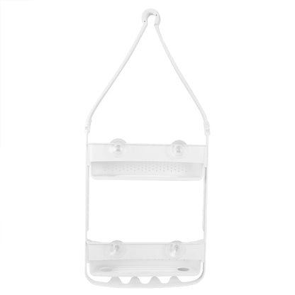 2 Tier Perforated Plastic Shower Caddy with Suction Cups, White