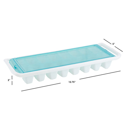 16 Compartment Square Plastic Stackable Ice Cube Tray with Snap-on Cover, Blue