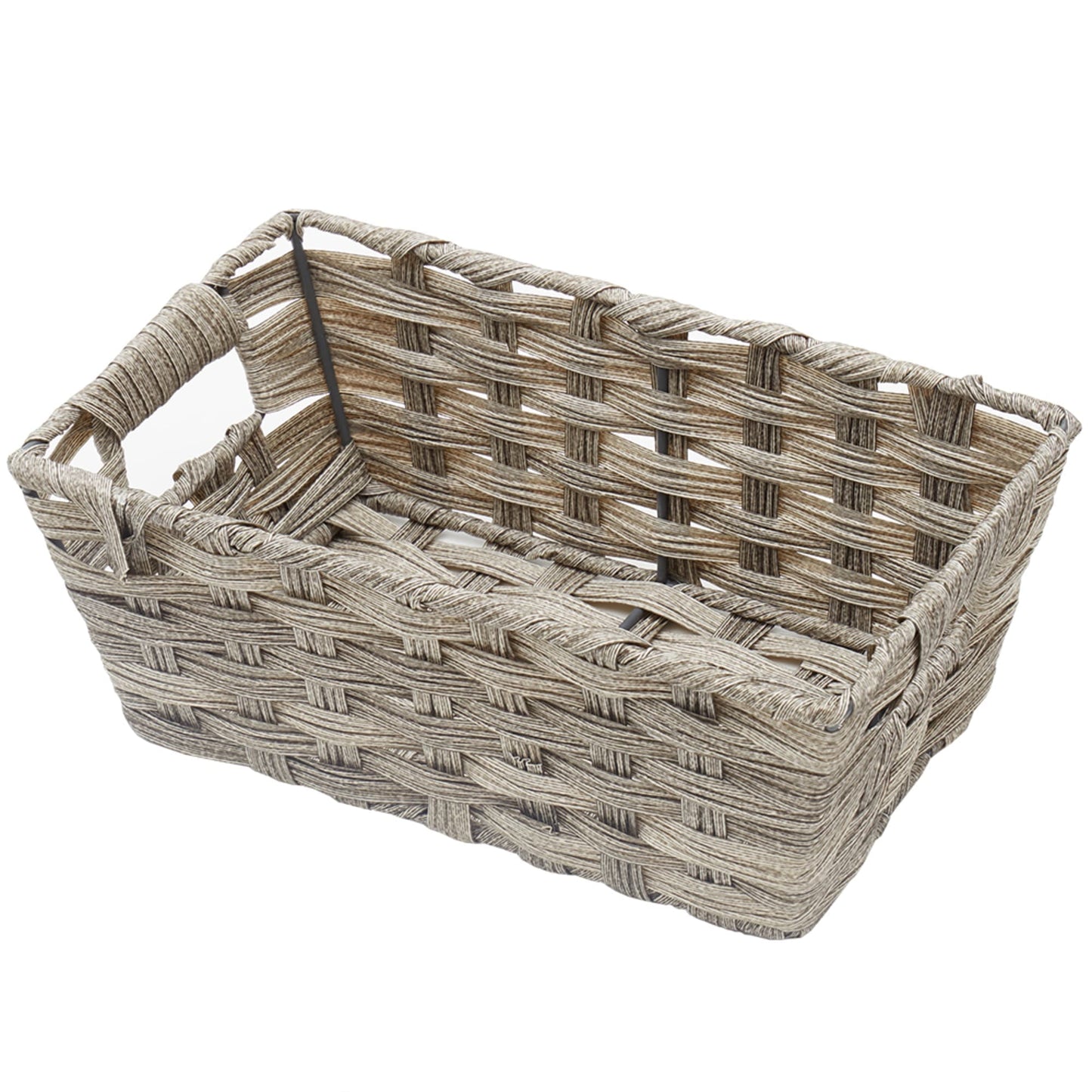Small Faux Rattan Basket with Cut-out Handles, Grey