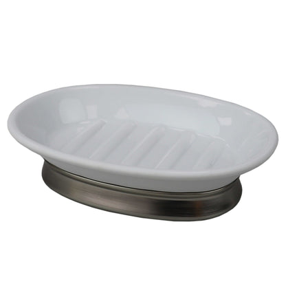 Rubberized Plastic Countertop  Pedestal  Soap Dish with  Non-Skid Metal Base, White