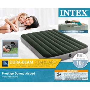 Intex Prestige Durabeam Downy Full Air Bed with Battery Pump, Green