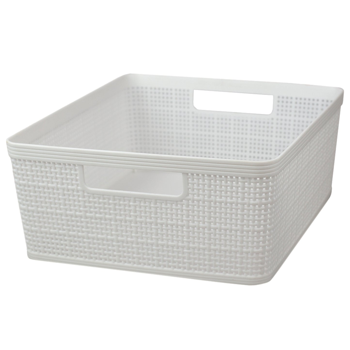 Home Basics Trellis Large Plastic Storage Basket with Cut-Out Handles, White - White