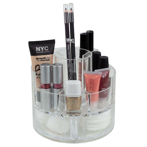 Round Shatter-Resistant 5 Compartment Plastic Compact Cosmetic Organizer, Clear