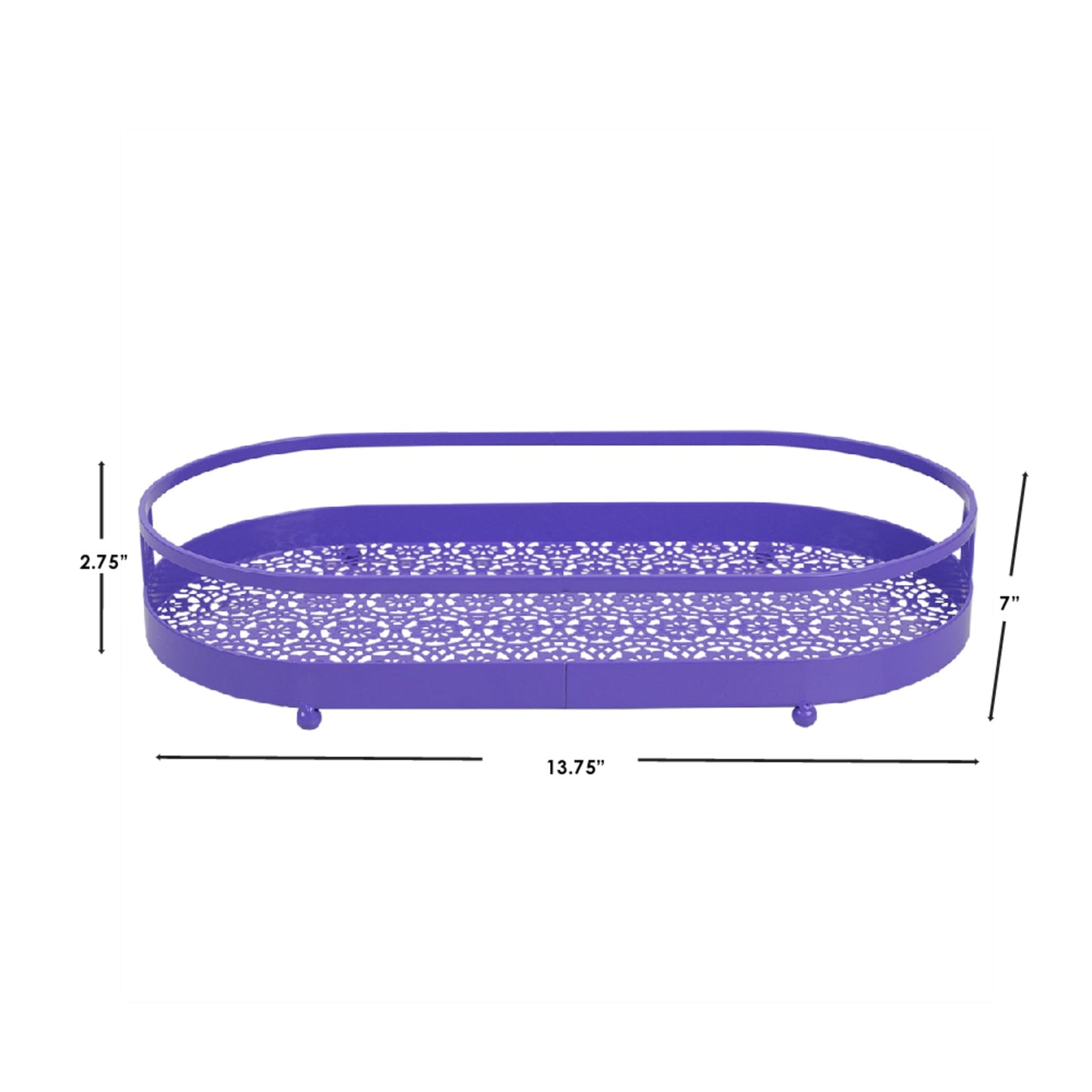 Oval Lace Decorative  Plastic Vanity Tray with Rounded Feet, Purple