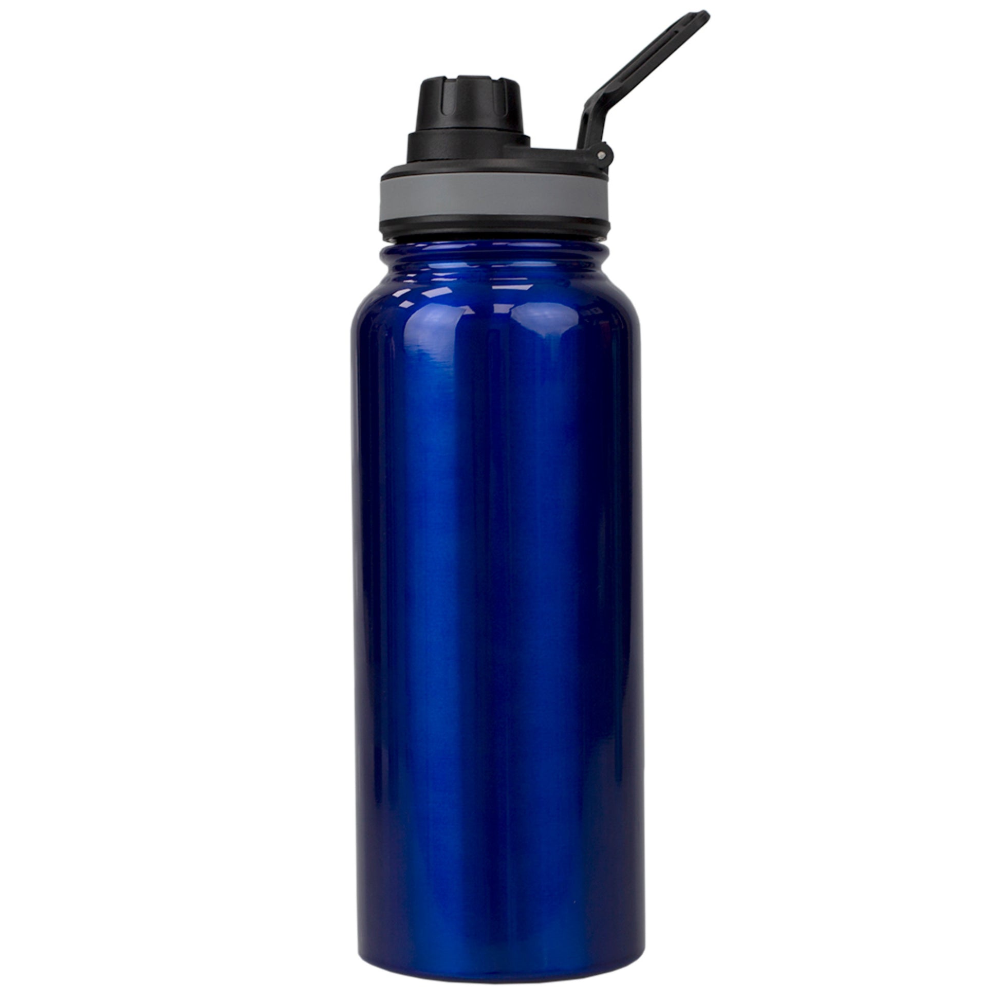 Home Basics Modern Metallic Stainless Steel Travel Water Bottle with Leak-Proof Flip Cap and Built-in Plastic Carrying Loop, Blue - Blue
