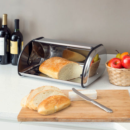 Roll-Top Lid Stainless Steel Bread Box, Silver