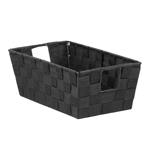 Small Polyester Woven Strap Open Bin, Black