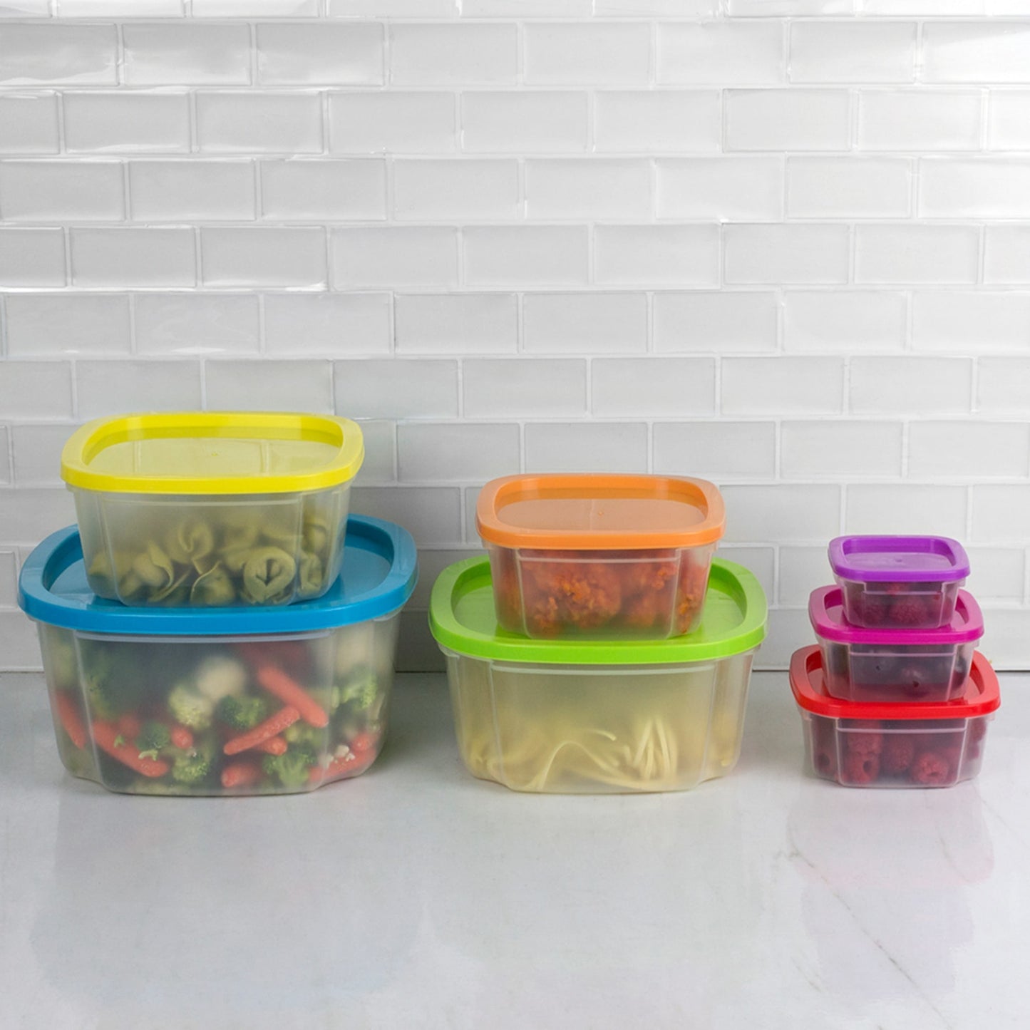 7 Piece Plastic Food Storage Container Set with Multi-Colored Lids, FOOD  PREP