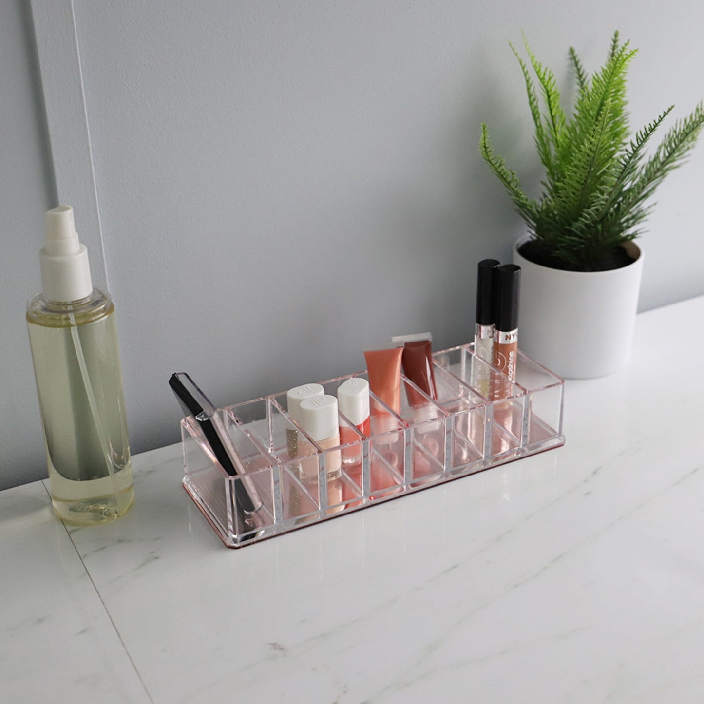 8 Compartment Plastic Cosmetic Organizer with Rose Bottom