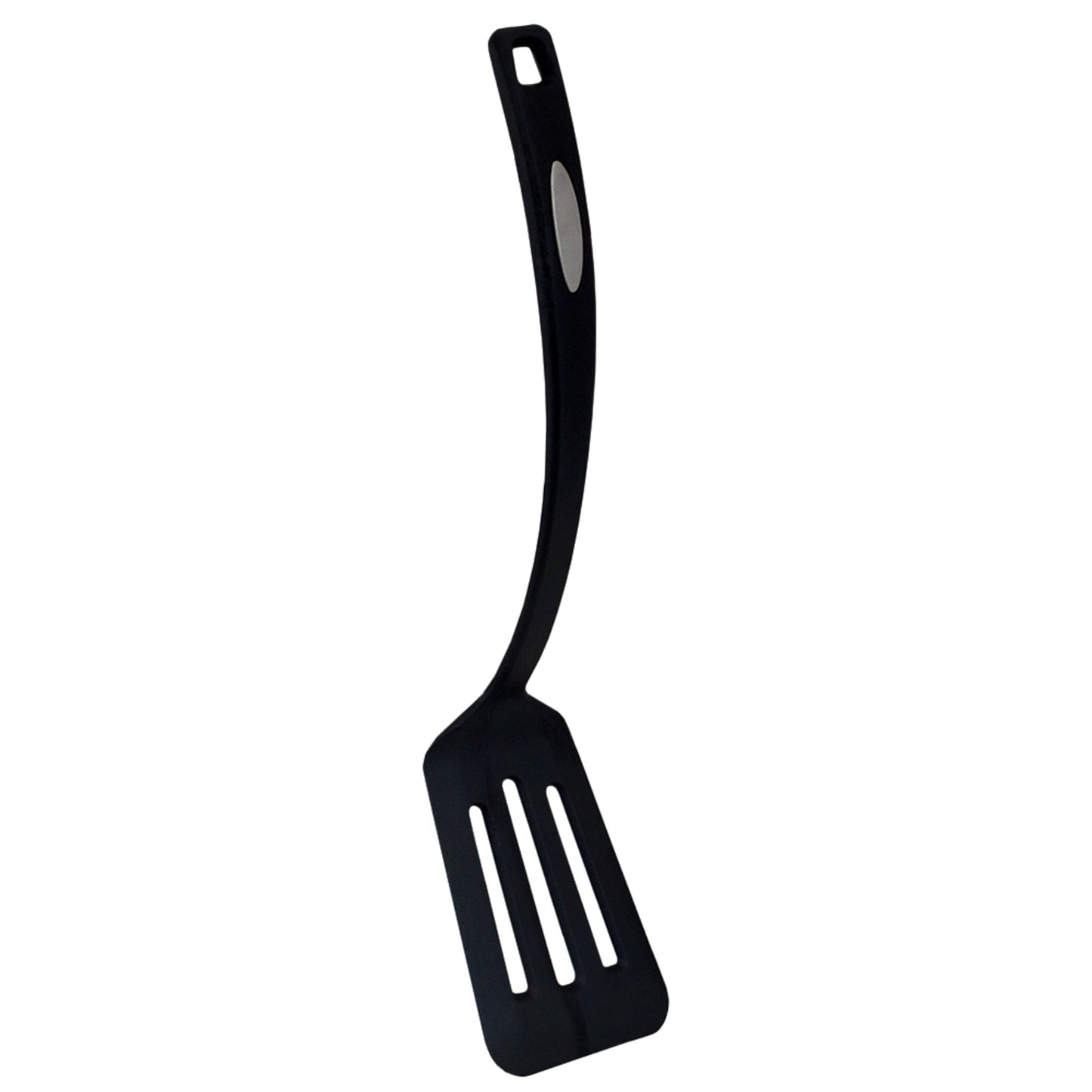 Flexible Nylon Non-Stick Slotted Spatula with Curved Handle, Black