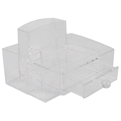 Deluxe Medium Shatter-Resistant Plastic Multi-Compartment Cosmetic Organizer with Easy Open Drawer, Clear