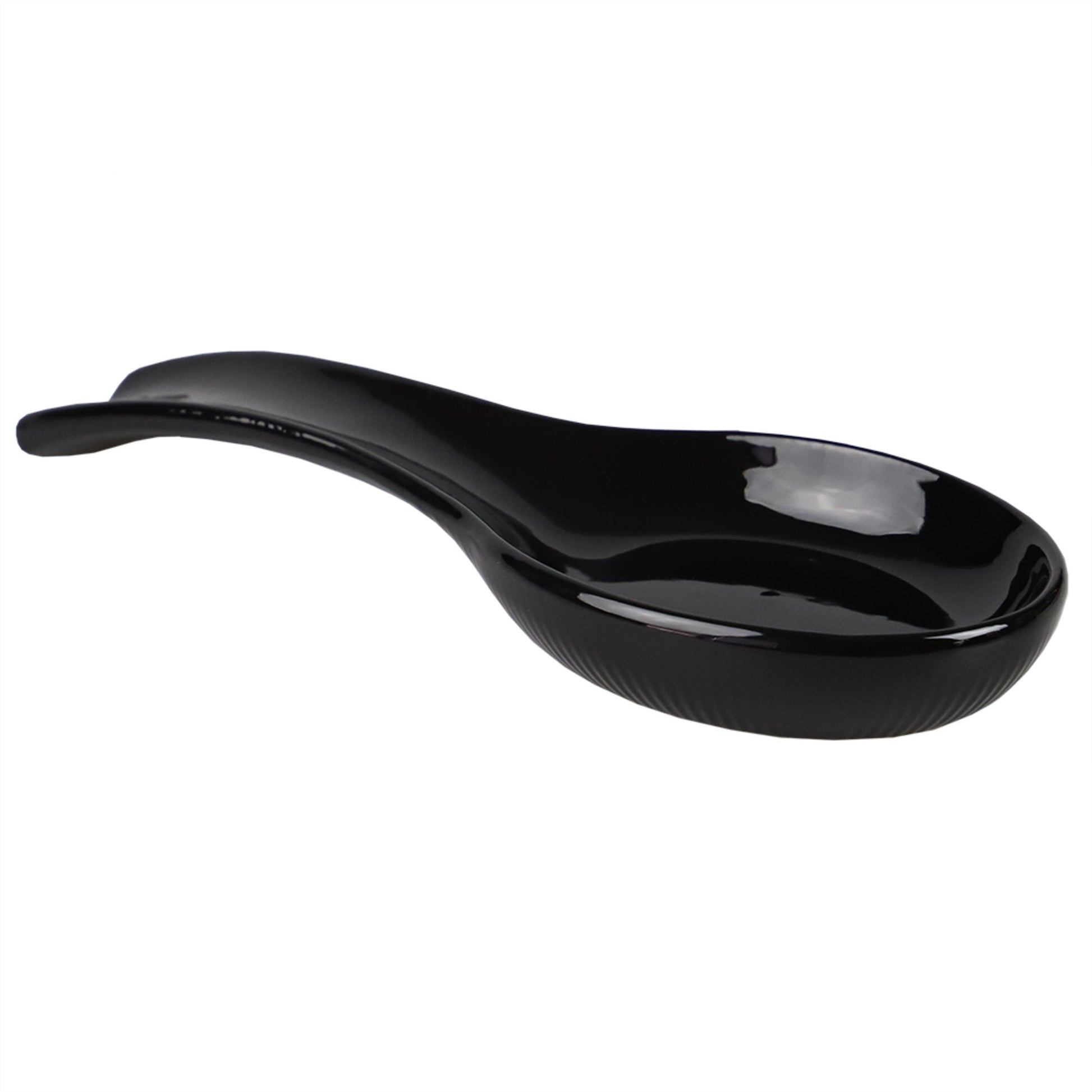 Home Basics 9.75" x 3.5" Ceramic Spoon Rest, Black - Black