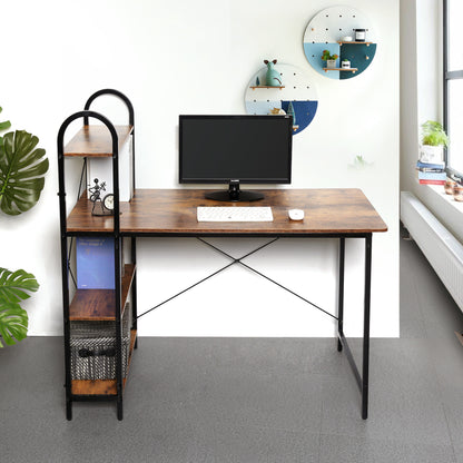 Home Basics Computer Desk With Shelves, Rustic/Black - Black