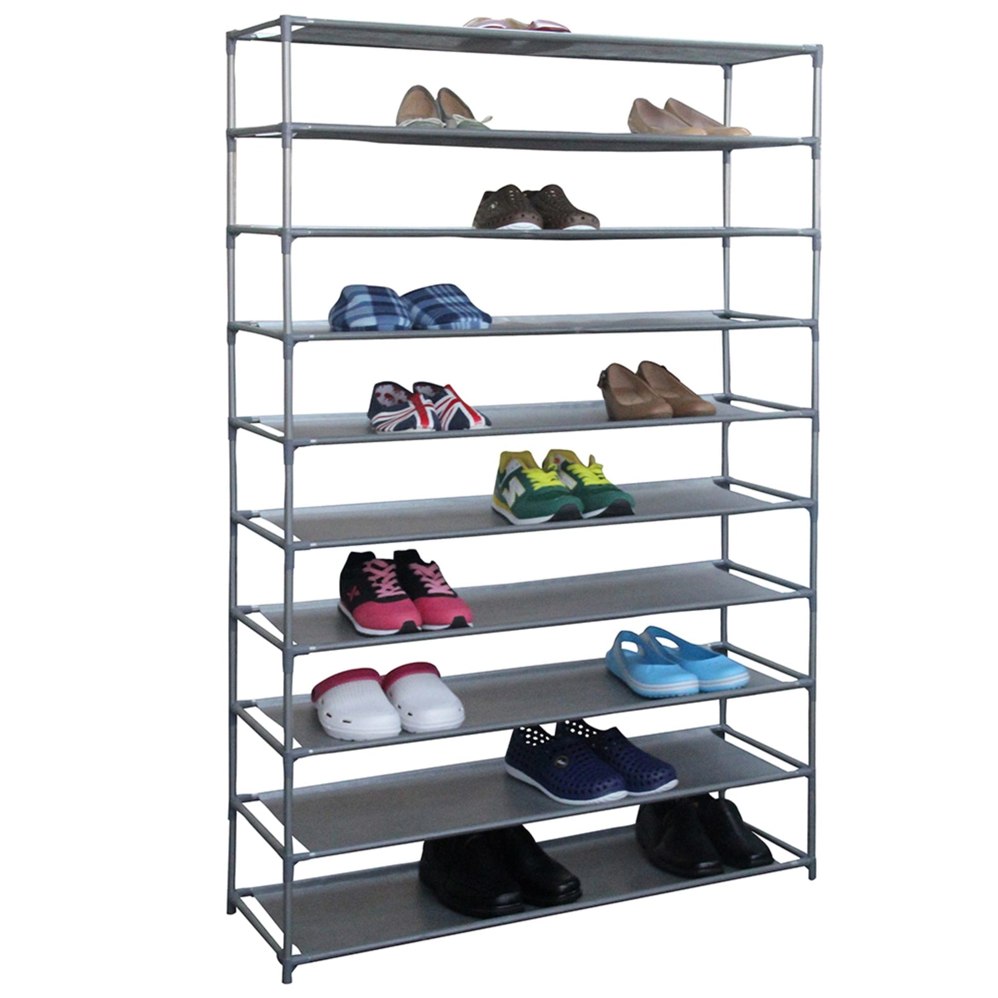 Shoe Rack, 10 Tier Shoe Shelf, Shoe Storage Organizer, Space-Saving,Metal  Frame, Non-Woven Fabric Shelves, for Entryway, Bedroom, Black