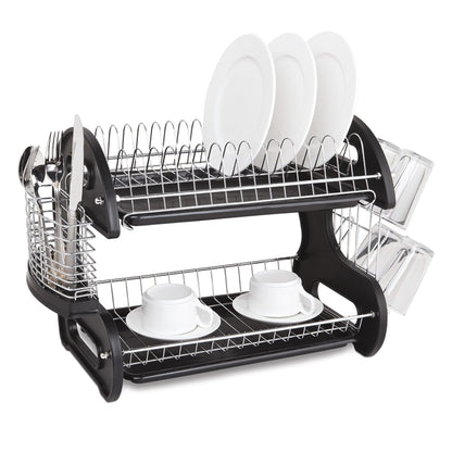 2 Tier Plastic Dish Drainer, Black