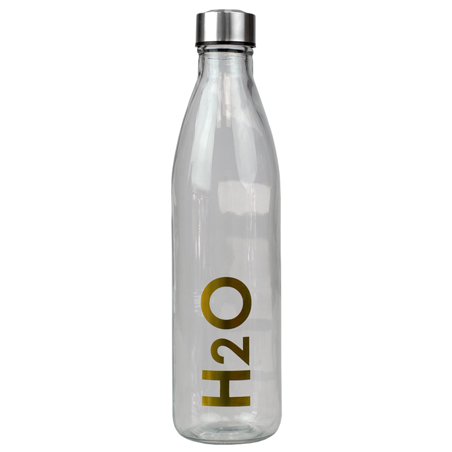 Home Basics H2O Clear 32 oz. Glass Travel Water Bottle with Easy Twist on Leak Proof Steel Cap, Gold - Gold
