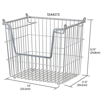 Steel Wire Large Stackable Basket with Handles, Grey