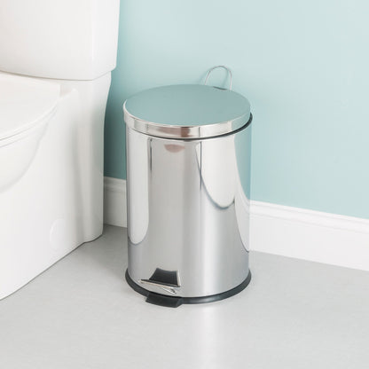 20 Liter Polished Stainless Steel Round Waste Bin, Silver