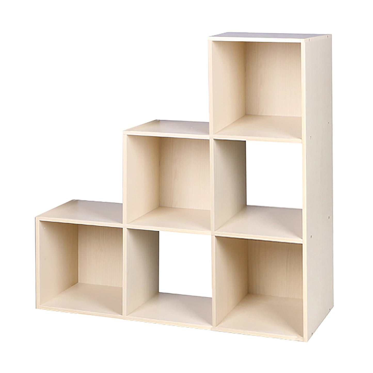 Open and Enclosed Tiered 6 Cube MDF Storage Organizer, Oak