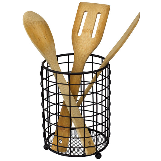 Grid Free-Standing Cutlery Holder with Mesh Bottom, Black