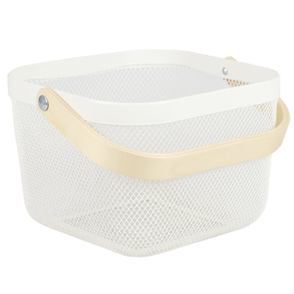 Mesh Wire Basket with Wood Handle, Ivory