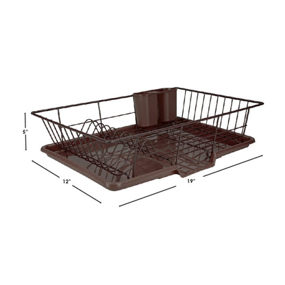 3 Piece Rust-Resistant Vinyl Dish Drainer with Self-Draining Drip Tray, Brown