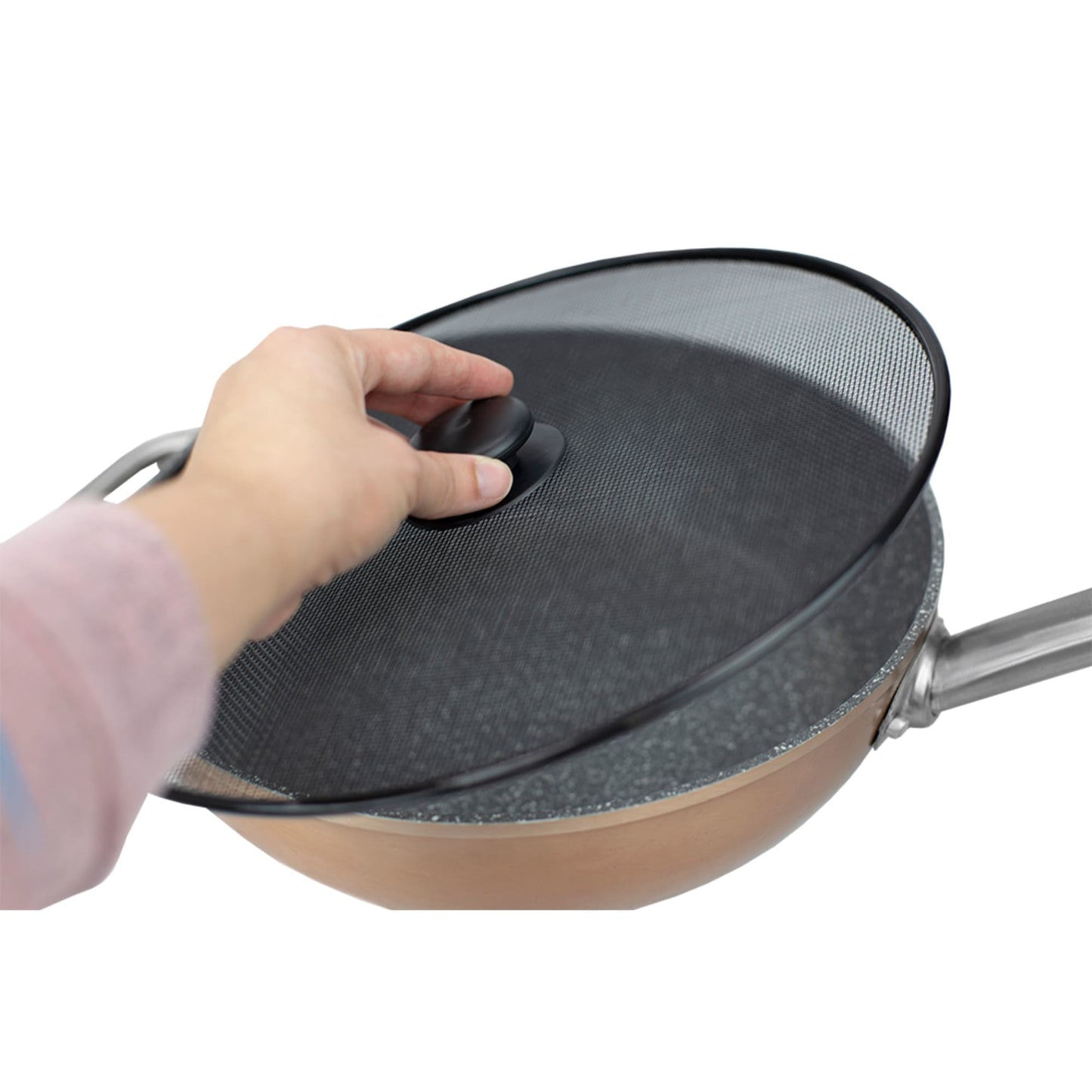 Fine Steel Mesh Cooking Grease and Oil Splatter Guard Screen Set for 11 inch Pans with Easy Grip Plastic Handle