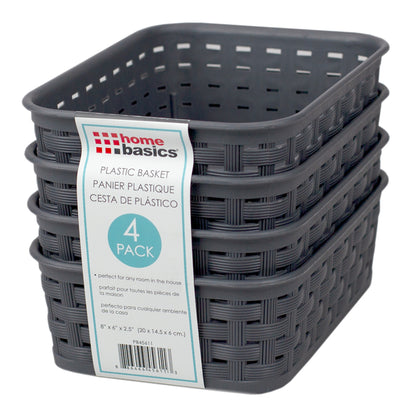 Home Basics Crossweave 7.75"" x 5.25"" x 2.5"" Multi-Purpose Stackable Plastic Storage Basket, (Pack of 4), Grey - Grey