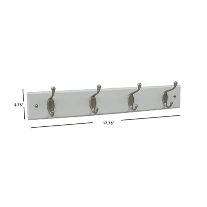4 Double Hook Wall Mounted Hanging Rack, White