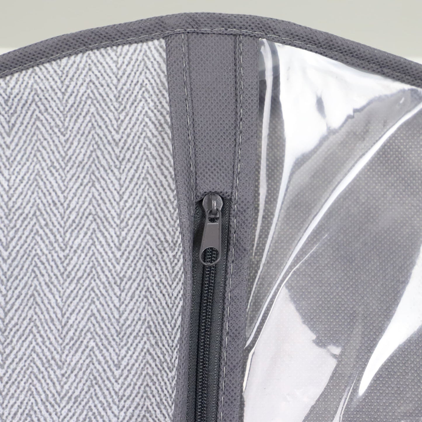 Herringbone Non-Woven Suit Bag with Clear Plastic Panel, Grey