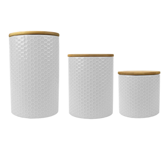 Honeycomb 3 Piece Ceramic Canister Set, White