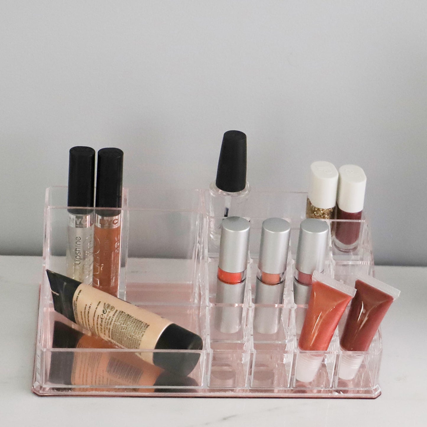 Large 16 Compartment Cosmetic Organizer with Rose Bottom