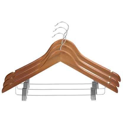Non-Slip Curved Ultra Smooth Wood Hanger with Metal Clips, (Pack of 3), Oak