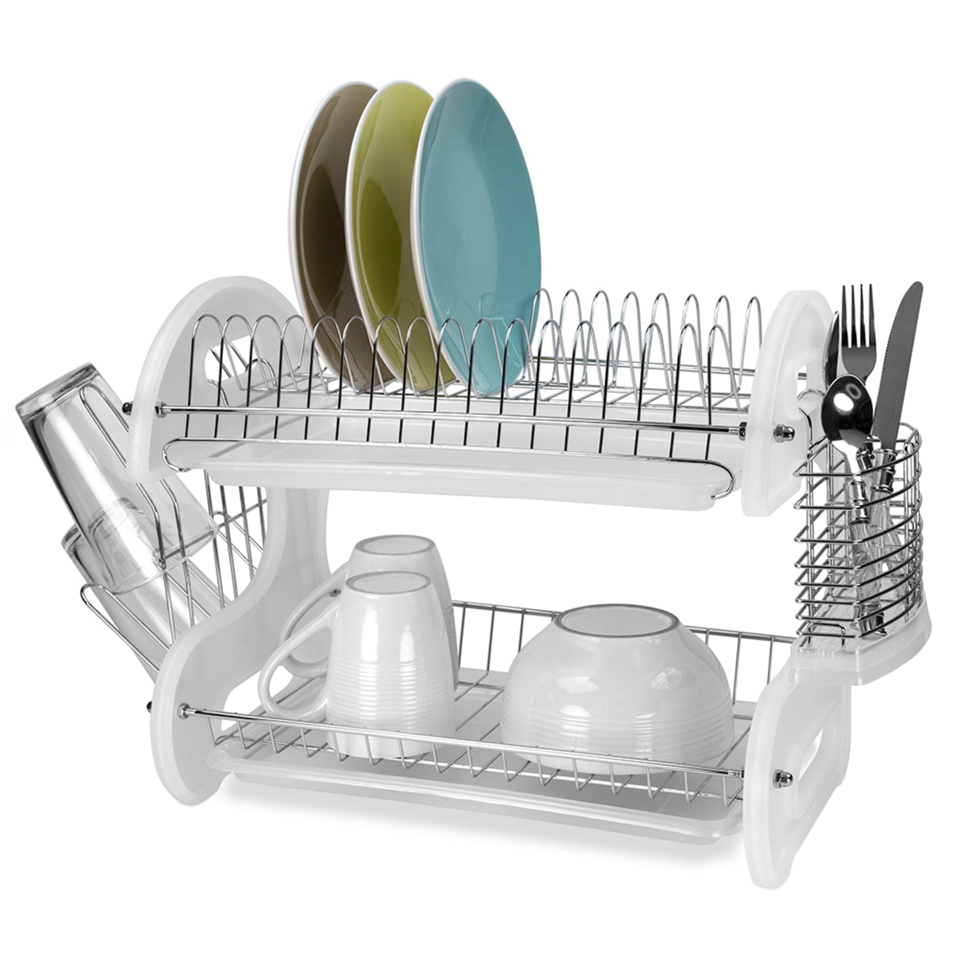 Home Basics 2 Tier Plastic Dish Drainer, Turquoise, KITCHEN ORGANIZATION