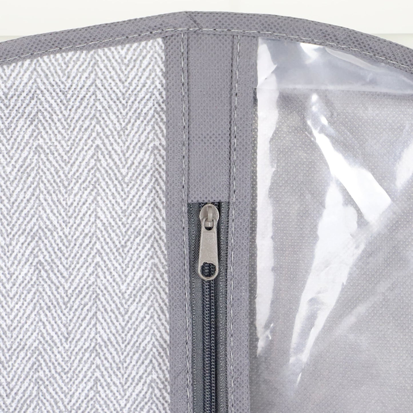 Basics Herringbone Non-Woven Dress Bag with Clear Plastic Panel, Grey