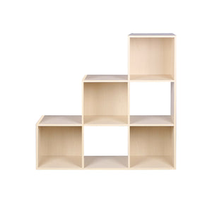 Open and Enclosed Tiered 6 Cube MDF Storage Organizer, Oak