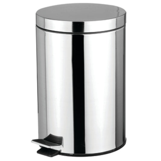 12 Liter Polished Stainless Steel Round Waste Bin, Silver