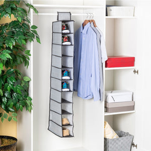 Homes Basics Herringbone 10 Shelf Non-woven Hanging Closet Organizer, Grey